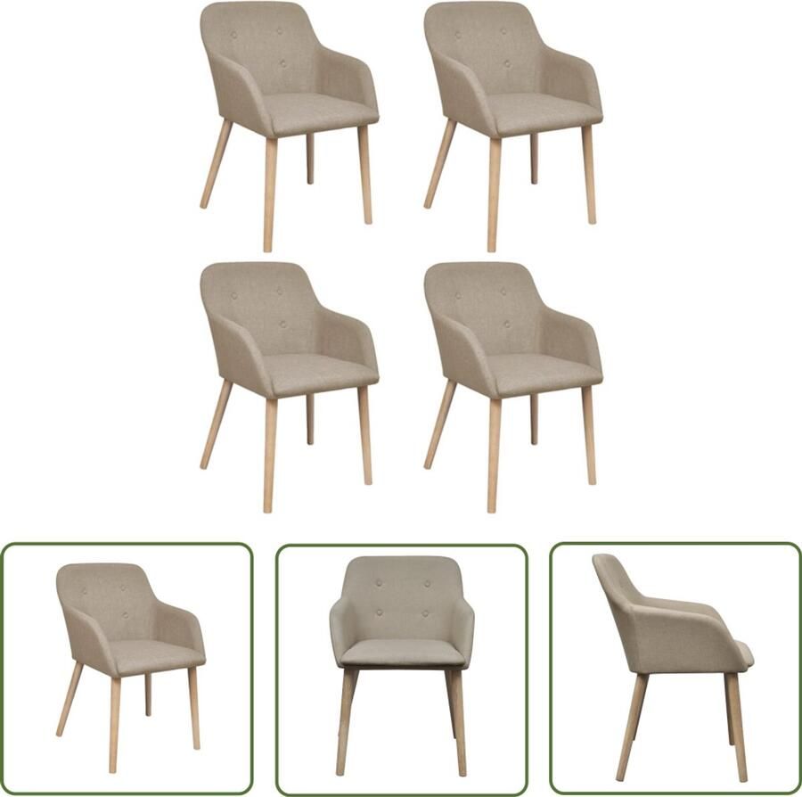 VidaXL Eetkamerstoelen Set van 4 Beige Stof & Hout Eetkamerstoelen Stof Stoelen Eikenhouten Stoelen Beige Meubels Design Stoelen Comfort Stoelen