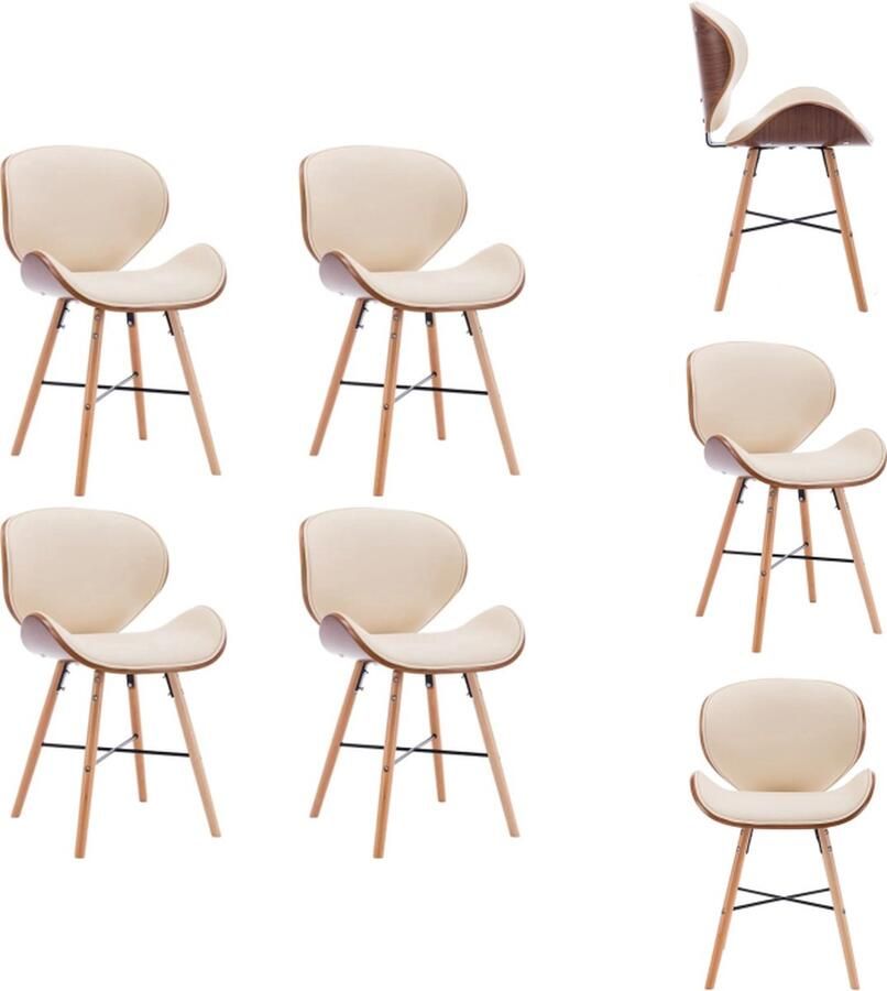 VidaXL Eetkamerstoelen Set van 4 Crème bekleding Donkerbruin frame Gebogen hout Kunstleer Eetkamerstoel