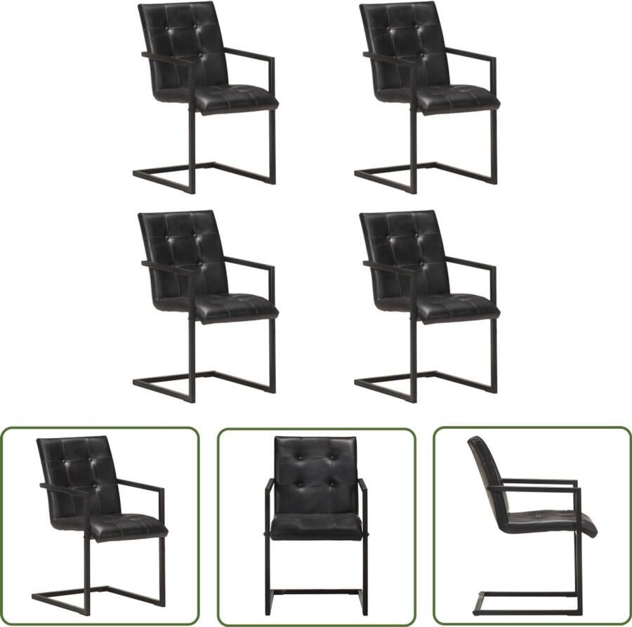 VidaXL Eetkamerstoelen Set van 4 Echt Leer Zwart Retro Meubels Eetkamerstoelen Lederen Stoelen Zwarte Stoelen Moderne Stoelen Zwevende Stoelen Eetkamersets Salonmeubilair - Foto 2