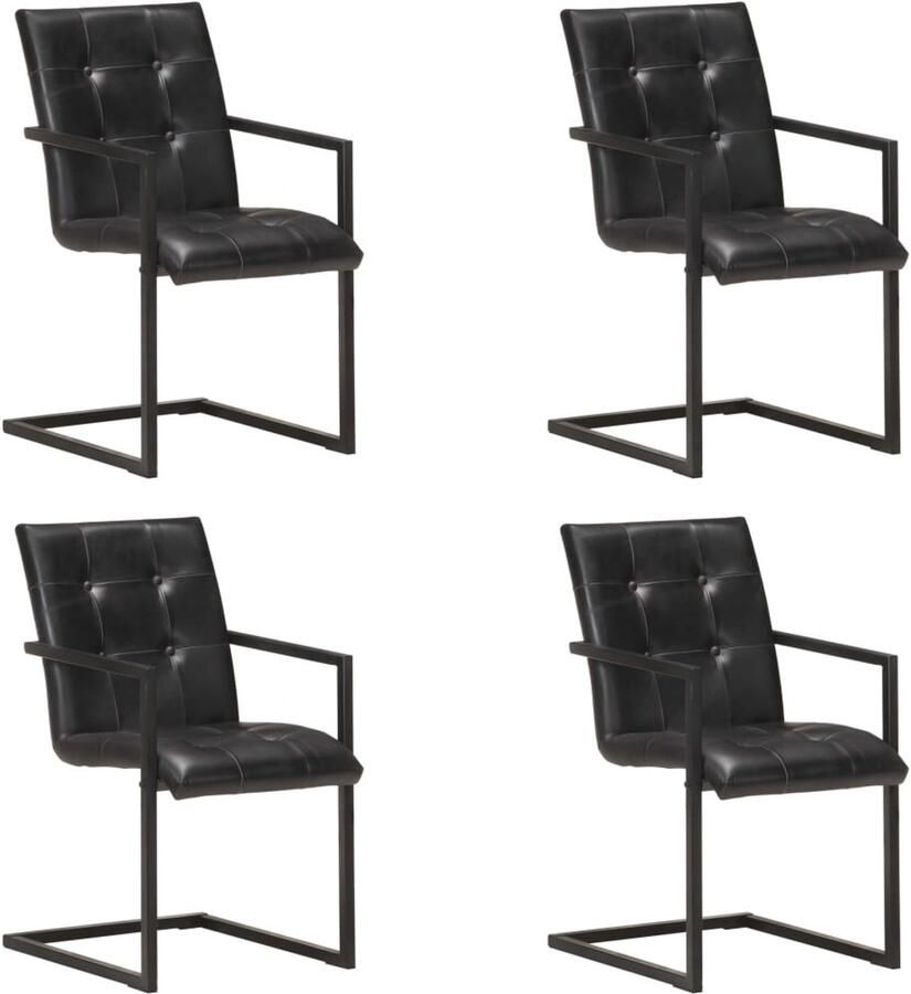 VidaXL Eetkamerstoelen Set van 4 Echt Leer Zwart Retro Meubels Eetkamerstoelen Lederen Stoelen Zwarte Stoelen Moderne Stoelen Zwevende Stoelen Eetkamersets Salonmeubilair