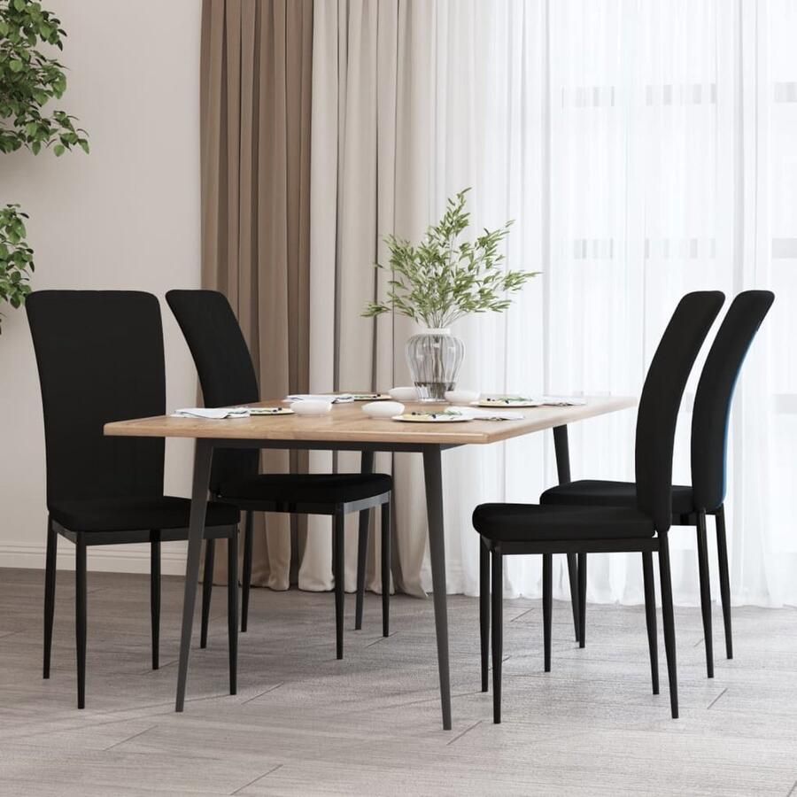 VidaXL Eetkamerstoelen Set van 4 Fluweel Zwart Eetkamerstoel Velvet Fauteuil Zwarte Stoel Comfortabele Stoel Salontafel Dining Chair - Foto 2