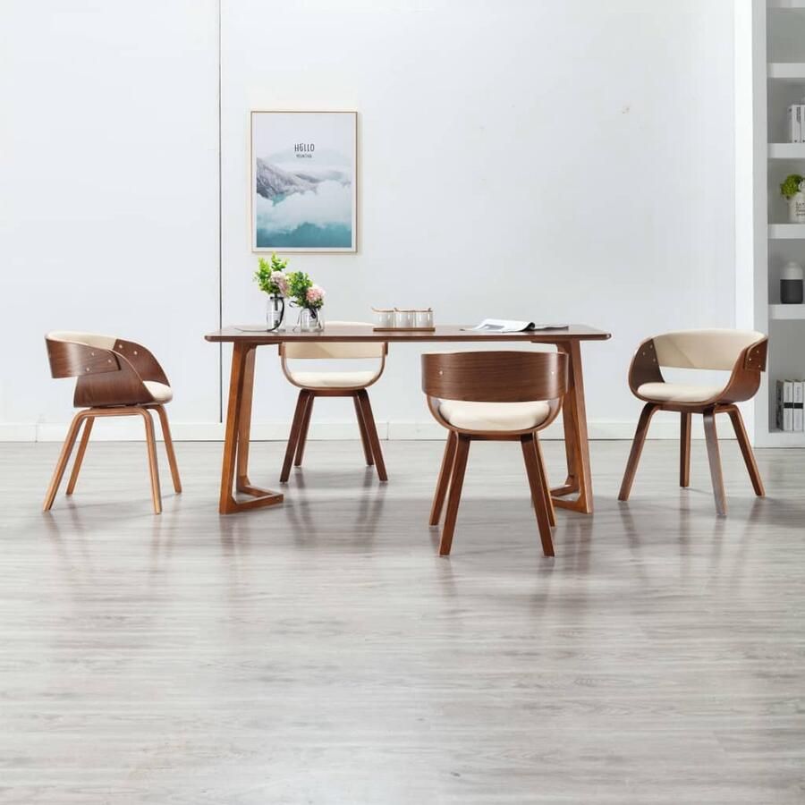 VidaXL Eetkamerstoelen Set van 4 Kunstleer crèmekleurig Eetkamerstoel Kunstleder Houten Frame Cremekleurig Vintage Stijl