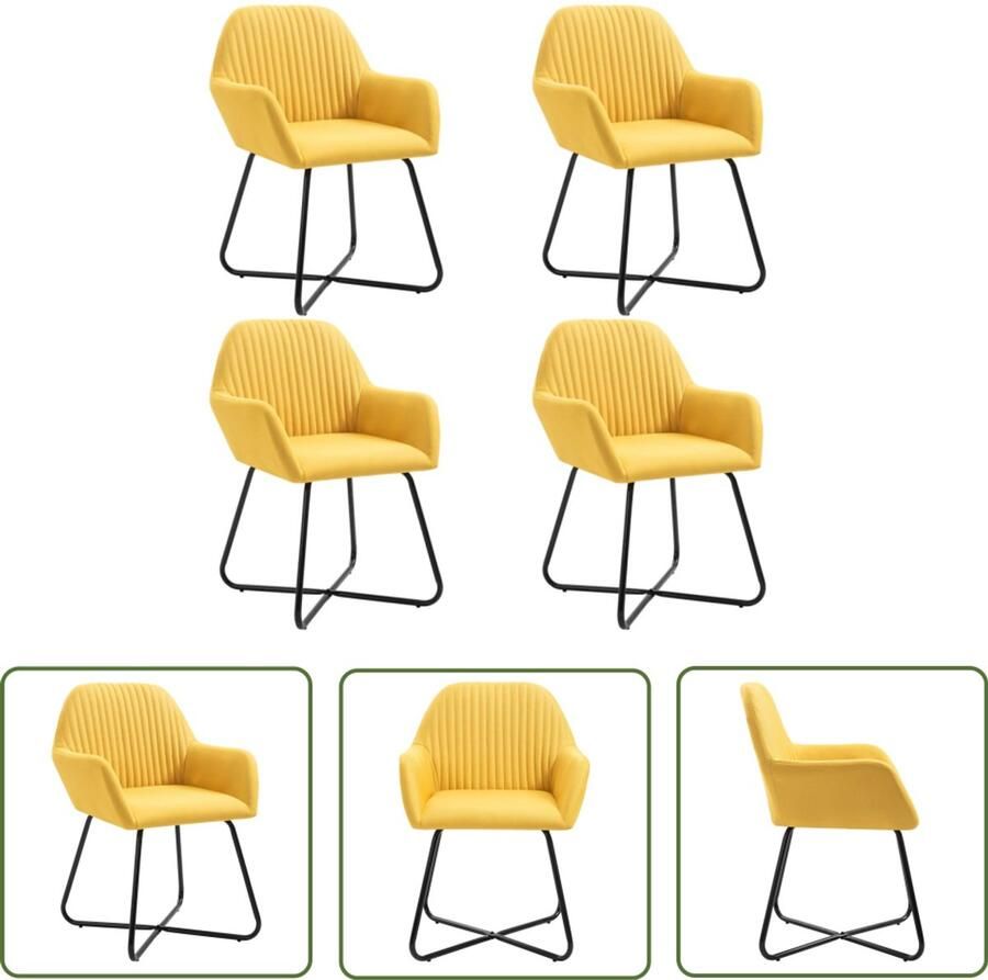 VidaXL Eetkamerstoelen Set van 4 Stof Geel Eetkamerstoelen Stoffeen Meubilair Designmeubels Gele Meubels Comfortabele Stoelen Eetkamersets