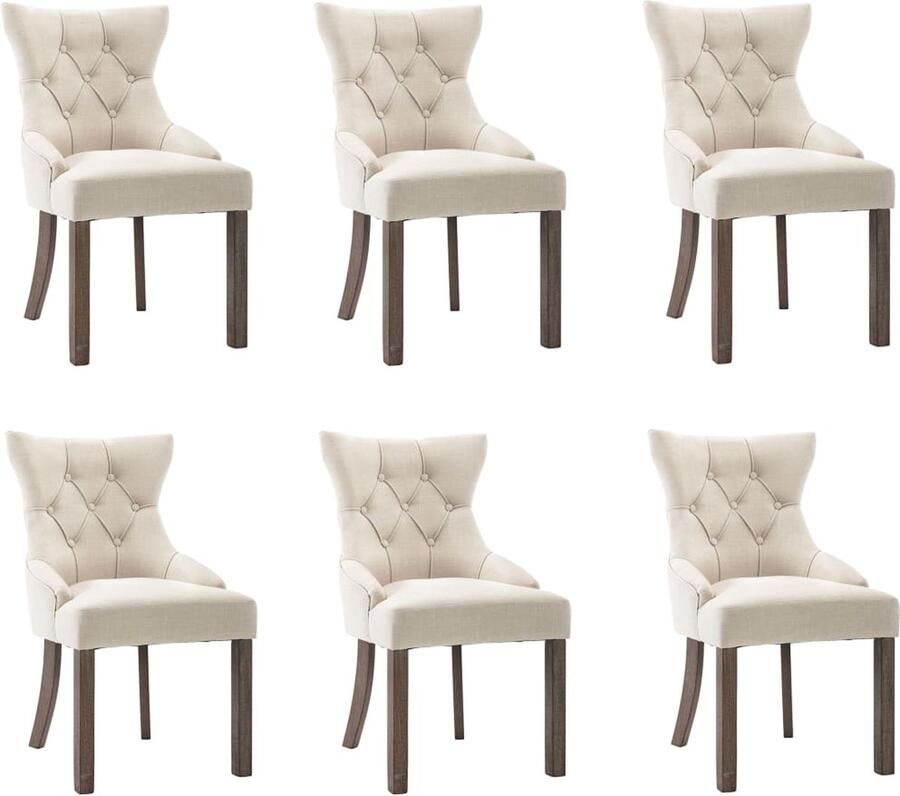 VidaXL Eetkamerstoelen Set van 6 Beige Stof Eetkamerstoelen Beige Meubels Design Stoelen Knoopdesign Houten Poten Comfort Stoelen Salontafel Dining Chairs Living Room Furniture Kitchen Chairs Modern Dining Chair