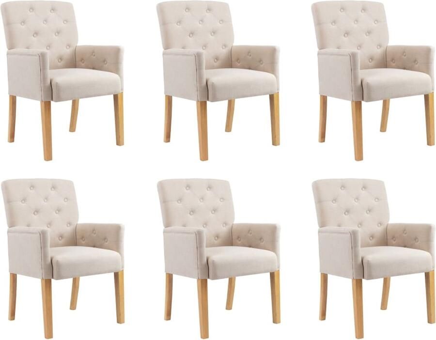 VidaXL Eetkamerstoelen Set van 6 Beige Stof Eettafelstoel Eetkamerstoel Design Fauteuil Lounge Stoel Moderne Stoel