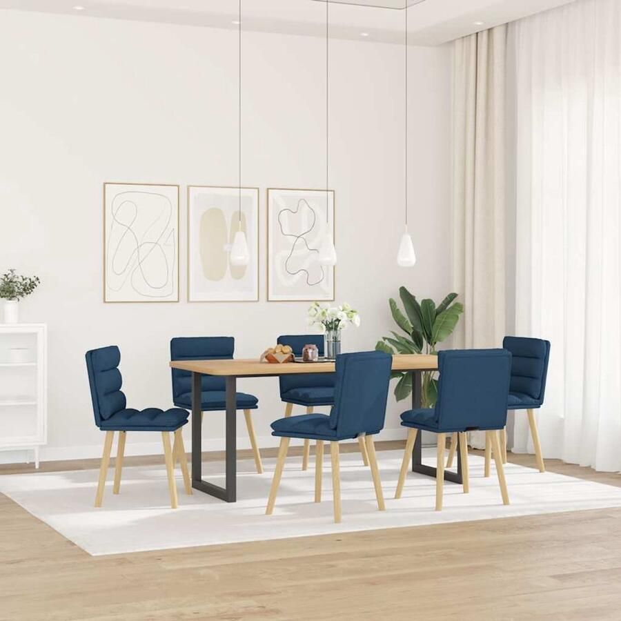 VidaXL Eetkamerstoelen Set van 6 Blauw Stof Eettafelstoel Eetkamerstoel Blauwe Stoel Moderne Stoel Comfortabele Stoel