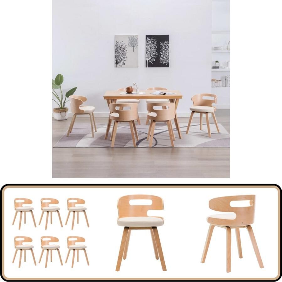 VidaXL Eetkamerstoelen Set van 6 crème Kunstleer Eetkamerstoel Krukken Salontafel Interieurdecoratie Meubels Vintage Stijl Moderne Eetkamer Creme Kleuren Lederlook