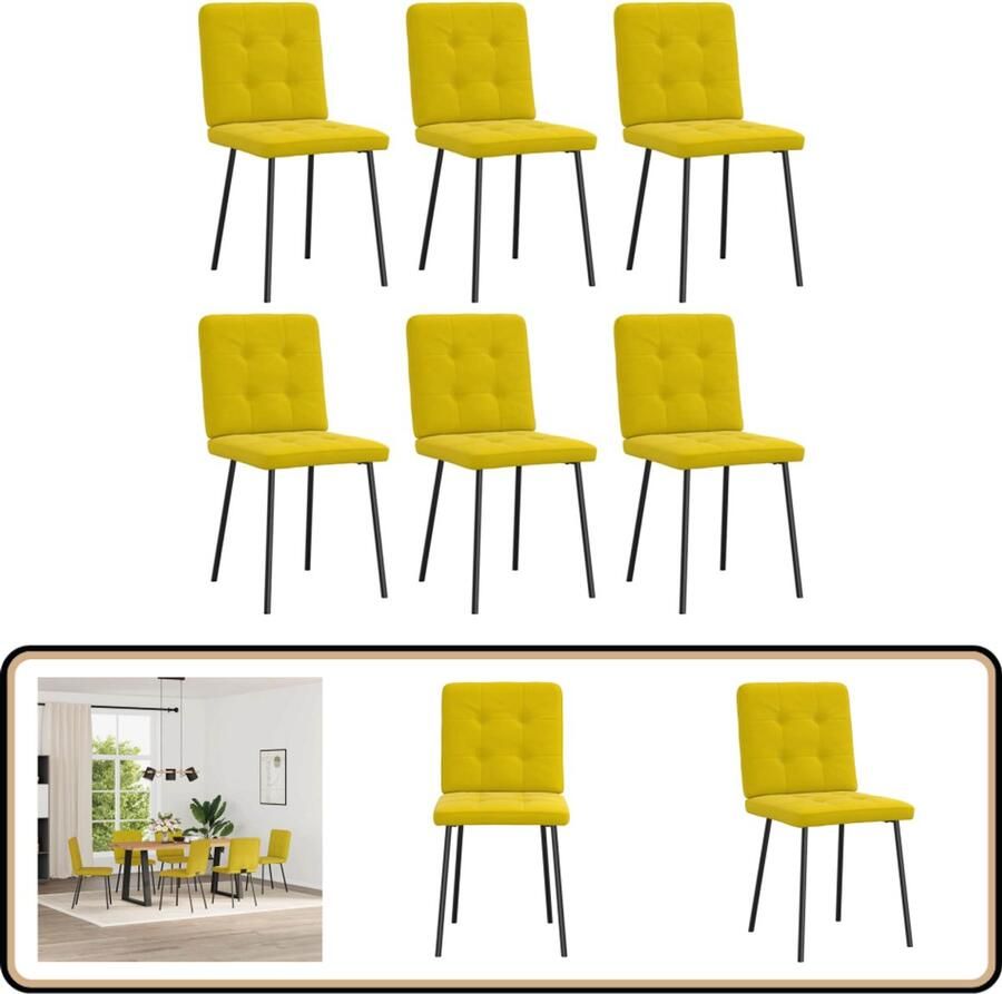 VidaXL Eetkamerstoelen Set van 6 Fluweel Geel Eettafelstoel Eetkamerstoel Velours Stoel Gelkleurige Stoel Comfortabele Stoel