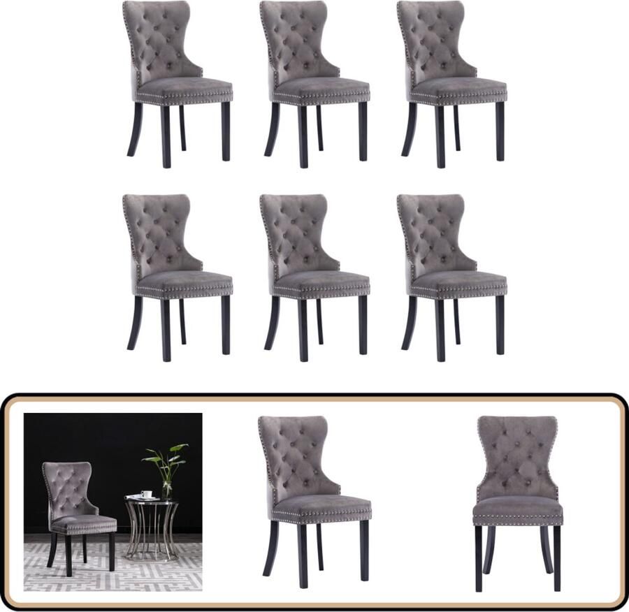 VidaXL Eetkamerstoelen Set van 6 Fluweel Grijs Eetkamerstoelen Fluweel Stoel Grijze Stoel Klassieke Stoel Set Van 6 Stoelen