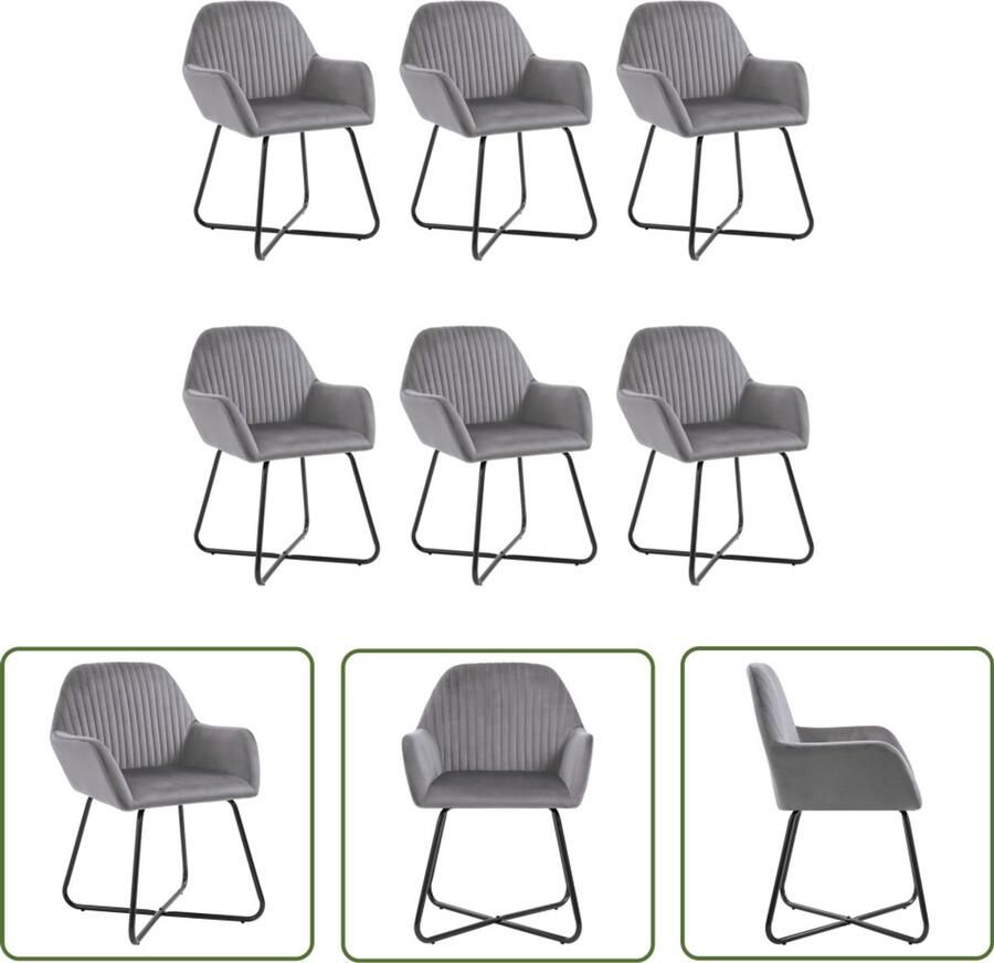 VidaXL Eetkamerstoelen Set van 6 Fluweel Grijs Eetkamerstoelen Fluweel Stoelen Grijze Stoelen Design Meubels Luxe Stoelen Comfortabele Stoelen Dining Chairs