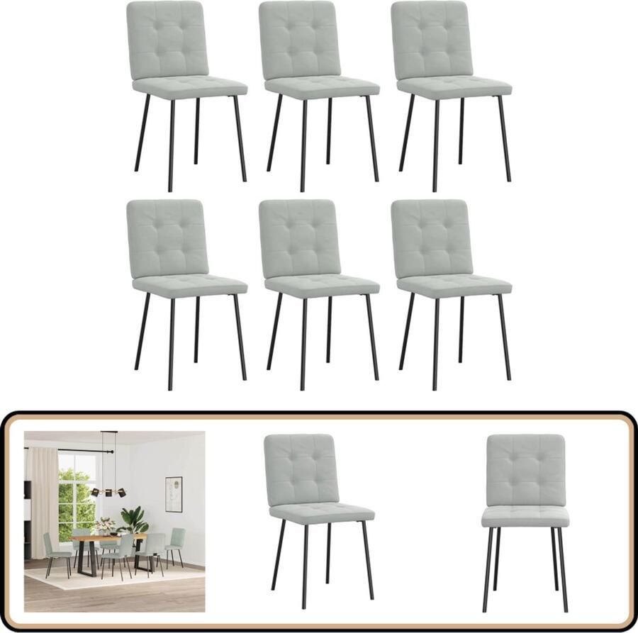 VidaXL Eetkamerstoelen Set van 6 Fluweel Lichtgrijs Eettafelstoel Eetkamerstoel Velours Stoel Moderne Stoel Comfortabele Stoel - Foto 2