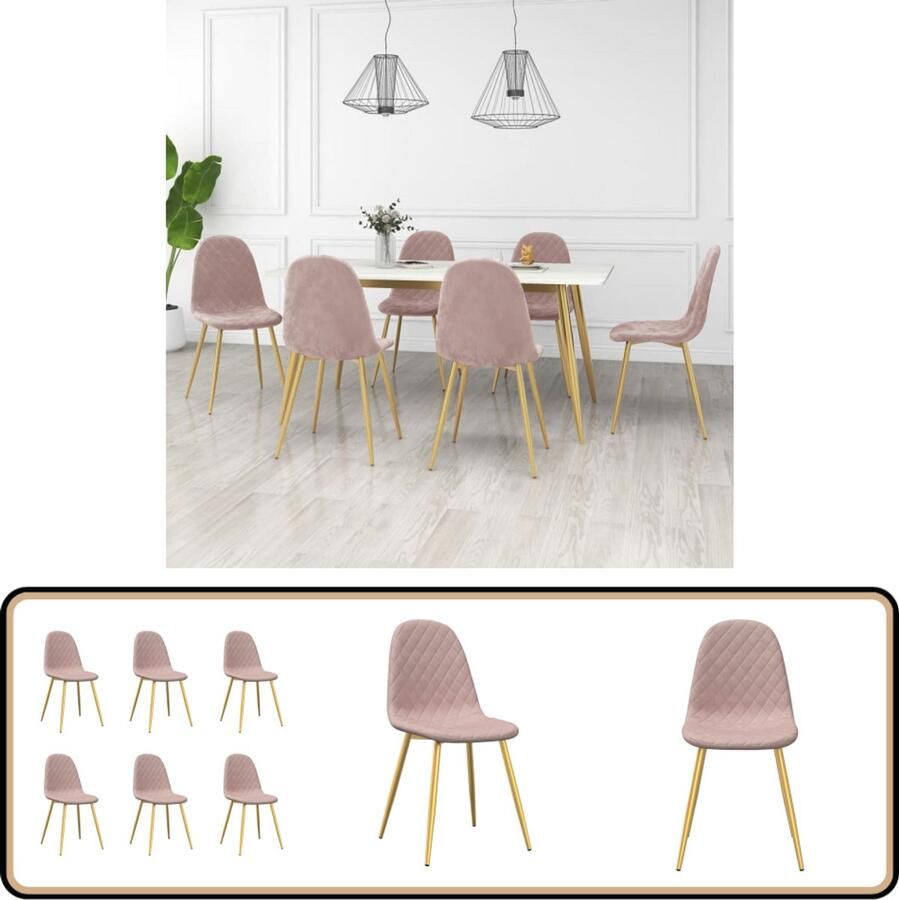 VidaXL Eetkamerstoelen Set van 6 Fluweel Roze Eetkamerstoel Fluweel Stoel Roze Stoel Set Van 6 Stoelen Moderne Stoel - Foto 2