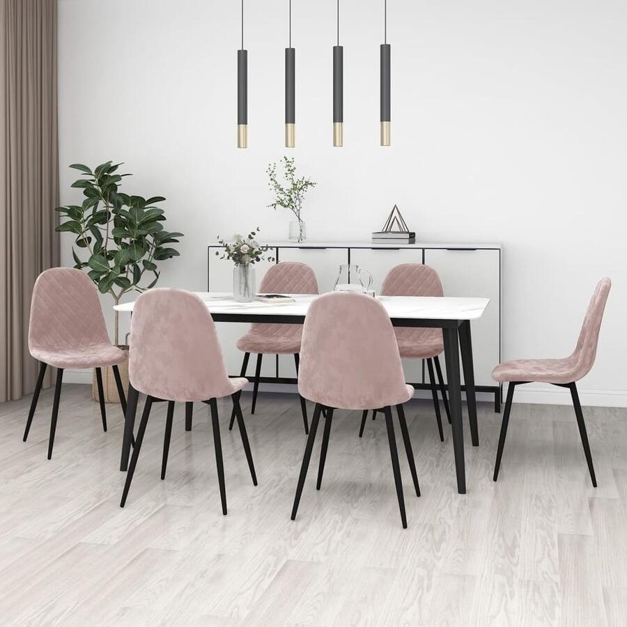 VidaXL Eetkamerstoelen Set van 6 Fluweel Roze Eetkamerstoelen Velvet Stoelen Roze Meubels Ergonomische Stoelen Set Van 6 Stoelen Luxe Stoelen Woonkamer Decoratie Dining Chairs Living Room Furniture - Foto 2