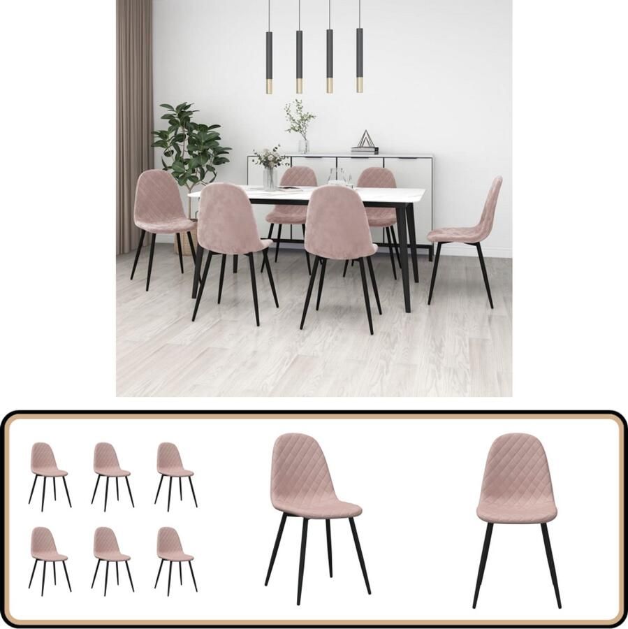 VidaXL Eetkamerstoelen Set van 6 Fluweel Roze Eetkamerstoelen Velvet Stoelen Roze Meubels Ergonomische Stoelen Set Van 6 Stoelen Luxe Stoelen Woonkamer Decoratie Dining Chairs Living Room Furniture