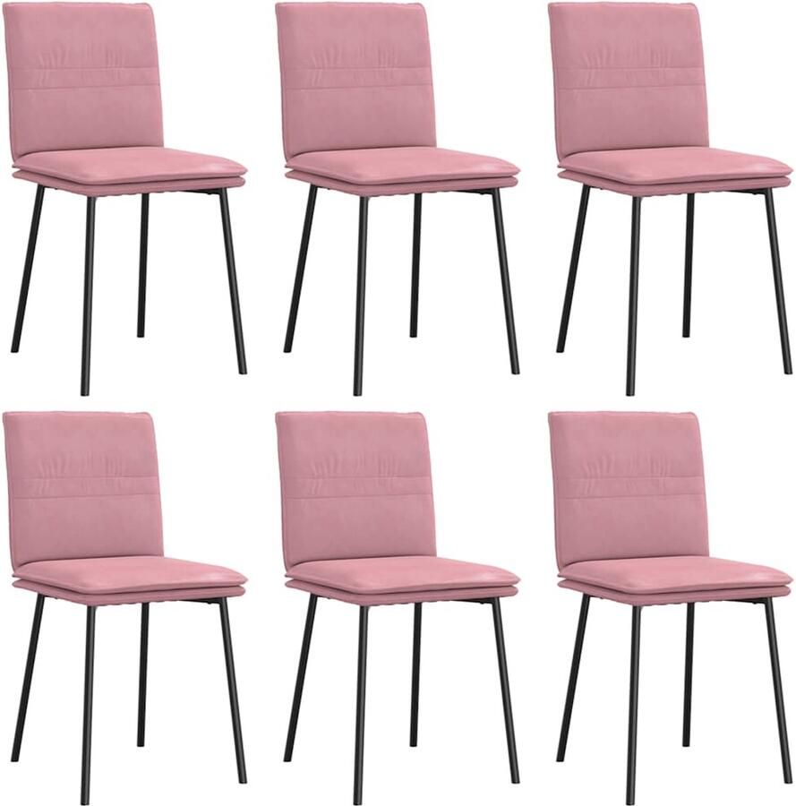 VidaXL Eetkamerstoelen Set van 6 Fluweel Roze Eettafelstoel Eetkamerstoel Velours Stoel Roze Stoel Comfortabele Stoel