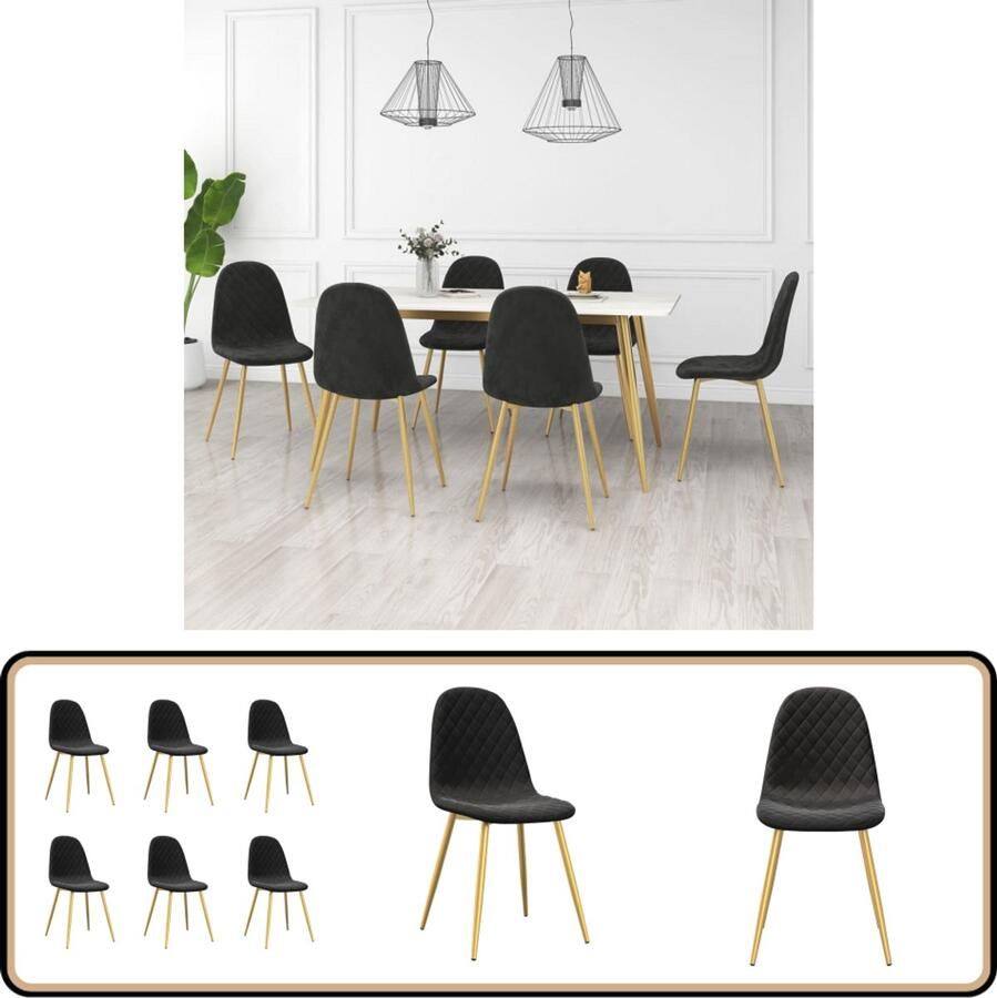 VidaXL Eetkamerstoelen Set van 6 Fluweel Zwart Eetkamerstoelen Zwarte Eetkamerstoelen Velvet Stoelen Moderne Eetkamerstoelen Luxe Eetkamerstoelen