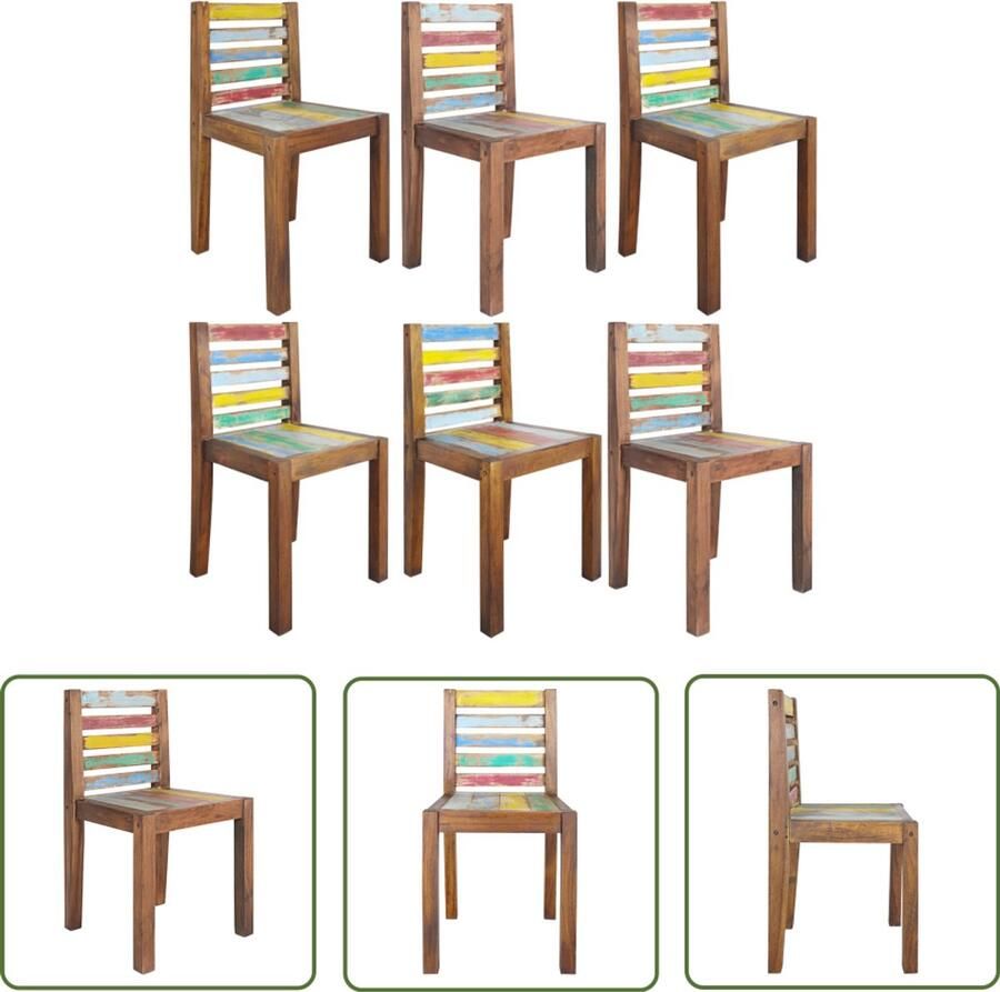 VidaXL Eetkamerstoelen Set van 6 Gerecycled Hout Vintage Stoelen Eetkamerstoelen Retro Meubels Houten Stoelen Unieke Stoelen Duurzame Stoelen Multicoloured Furniture
