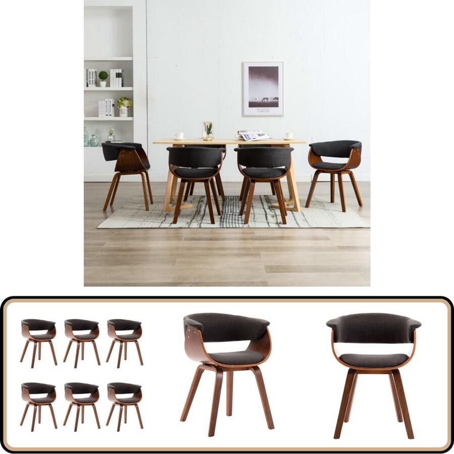 VidaXL Eetkamerstoelen Set van 6 Grijs en Bruin Eettafel Stoelen Eetkamerstoelen Set Vintage Meubels Retro Meubels Grijze Stoelen Bruine Stoelen Hout Meubel