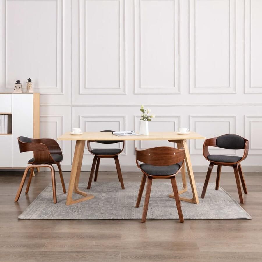 VidaXL Eetkamerstoelen Set van 6 Grijs Stof Eetkamerstoelen Zachte Stoffen Bekleding Gebogen Hout Ergonomisch Ontwerp Comfortabele Stoelen Dining Chairs Salon Meubels Living Room Furniture - Foto 2