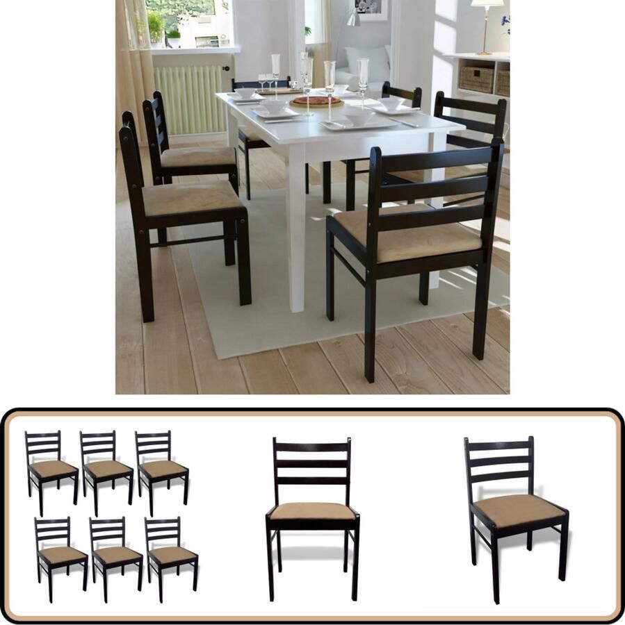 VidaXL Eetkamerstoelen Set van 6 Hout en Fluweel Bruin Eetkamerstoelen Houten Stoelen Bruine Stoelen Klassieke Stoelen Landelijke Stoelen