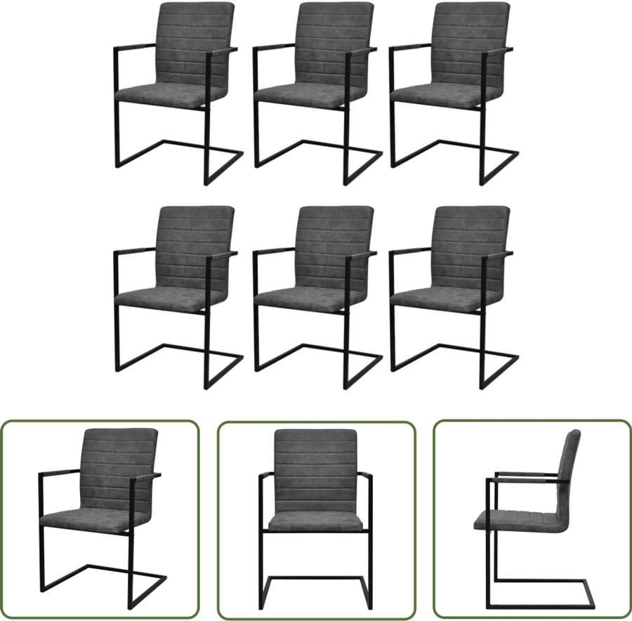 VidaXL Eetkamerstoelen Set van 6 Kunstleer Grijs Eetkamerstoelen Stoelen Lounge Stoelen Design Meubels Grijze Stoelen Kunstleder Stoelen