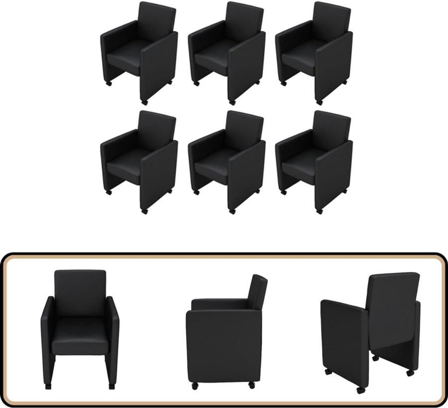 VidaXL Eetkamerstoelen Set van 6 Kunstleer Zwart Eetkamerstoelen Design Meubels Kunstleder Stoelen Zwarte Stoelen Ergonomische Stoelen Set Van 6 Stoelen Moderne Stoelen Luxe Stoelen Comfortabele Stoelen