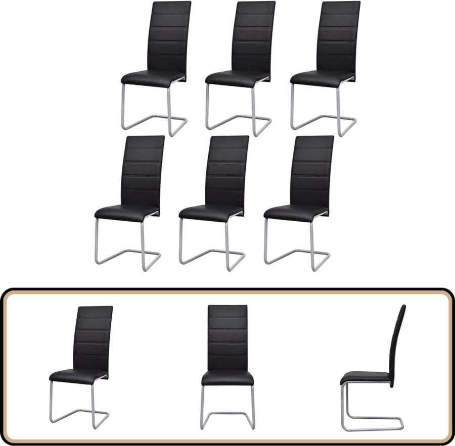 VidaXL Eetkamerstoelen Set van 6 Kunstleer Zwart Eetkamerstoelen Zwevende Stoelen Kunstleder Meubels Zwarte Stoelen Comfortabele Stoelen