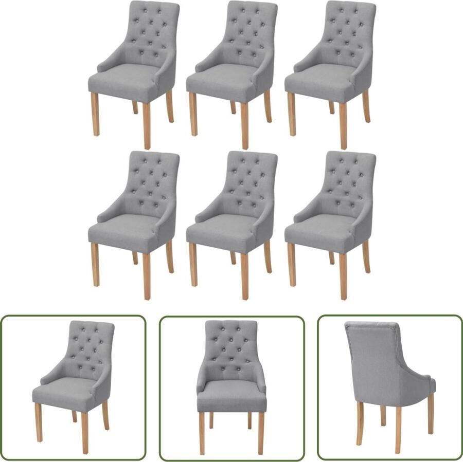 VidaXL Eetkamerstoelen Set van 6 Lichtgrijs Stof Eettafelstoel Eetkamerstoel Lounge Stoel Comfortabele Stoel Grijs Meubilair Moderne Stoel Landelijke Stoel Houten Pootjes Velours Stoel