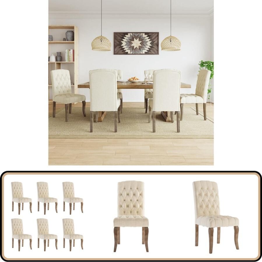 VidaXL Eetkamerstoelen Set van 6 Linnen-look Beige Eetkamerstoelen Stoelen Linnen Look Beige Meubels Houten Stoelen