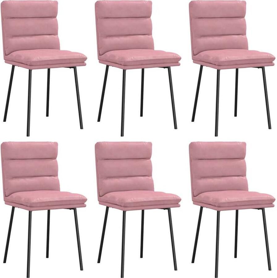 VidaXL Eetkamerstoelen Set van 6 Roze Fluweel Eetzit Eetkamerstoel Velours Stoel Roze Stoel Comfortabele Stoel