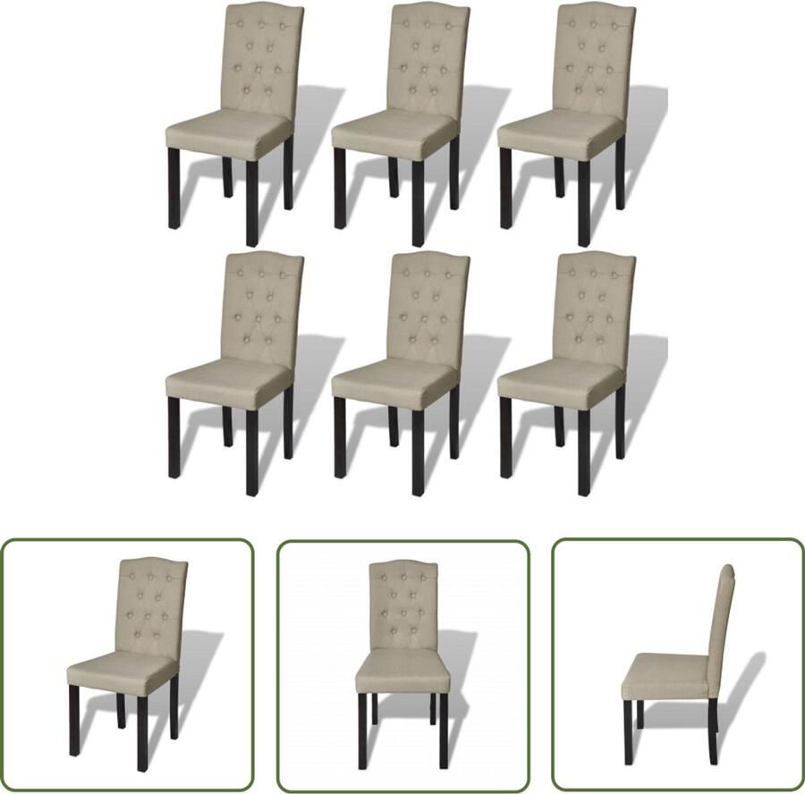 VidaXL Eetkamerstoelen Set van 6 Stof Camel Chesterfield Fauteuil Eetkamerstoel Lounge Stoel Salontafel Beige Meubels Moderne Stoel Vintage Stijl Luxe Stoel Kamerdecoratie Woondecoratie