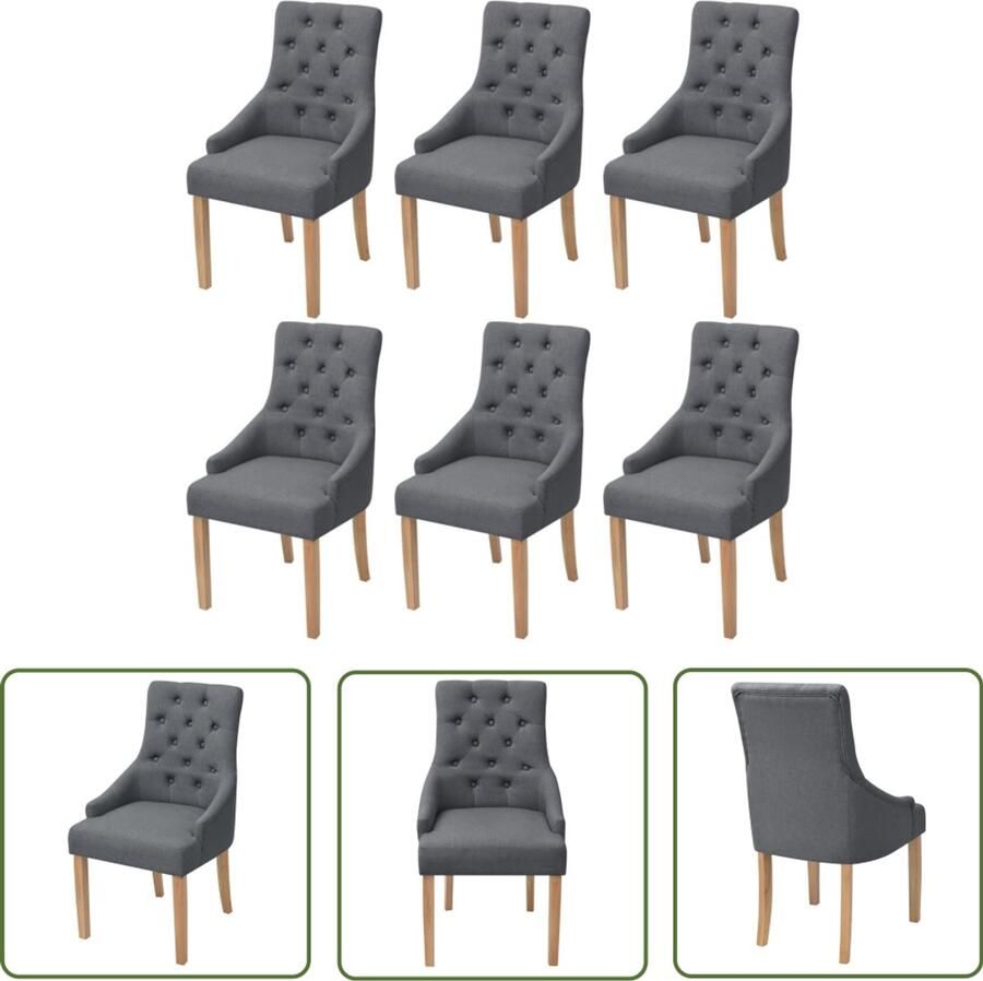 VidaXL Eetkamerstoelen Set van 6 Stof Donkergrijs Eetkamerstoelen Donkergrijs Velours Luxe Comfortabel Stijlvol Landelijke Stijl Set Van 6 Houten Poten Gestoffeerd Dining Chairs Grijs Modern Classic