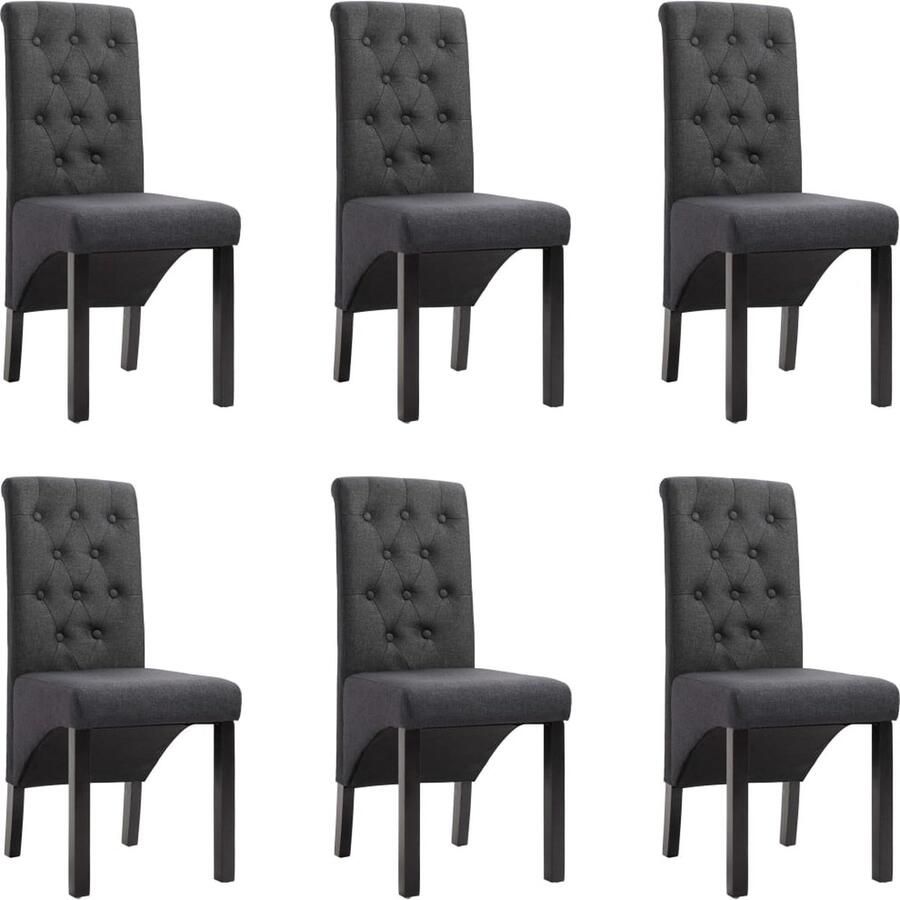 VidaXL Eetkamerstoelen Set van 6 Stof Donkergrijs Eettafelstoel Eetkamerstoel Donkere Grijze Stoel Ergonomische Stoel Stof Stoel Hout Onderstel Salontafelstoel Moderne Stoel Stijlvolle Stoel Luxe Stoel - Foto 2