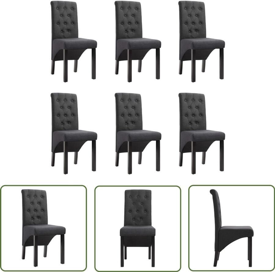 VidaXL Eetkamerstoelen Set van 6 Stof Donkergrijs Eettafelstoel Eetkamerstoel Donkere Grijze Stoel Ergonomische Stoel Stof Stoel Hout Onderstel Salontafelstoel Moderne Stoel Stijlvolle Stoel Luxe Stoel