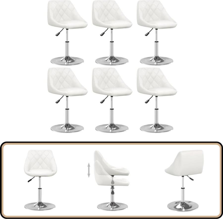 VidaXL Eetkamerstoelen Set van 6 Wit Kunstleer Eetkamerstoel Keukentool Dining Chair Salontafel Modern Meubilair Comfortabele Stoel Kunstleder
