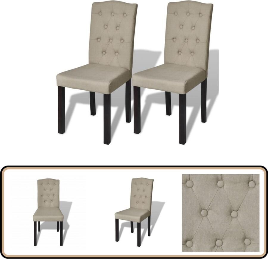 VidaXL Eetkamerstoelen Stof Camel Set van 2 Chesterfield Stoel Eetkamerstoel Salontafel Beige Meubels Linnen Look - Foto 2