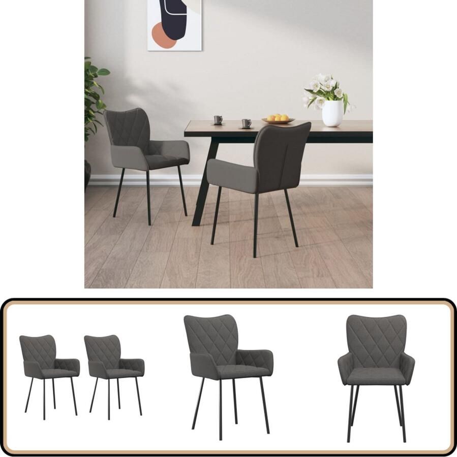 VidaXL Eetkamerstoelen Stof Donkergrijs 2 stuks Eetkamerstoelen Stoffen Eetkamerstoelen Donkere Eetkamerstoelen Comfortabele Eetkamerstoelen Ergonomische Eetkamerstoelen