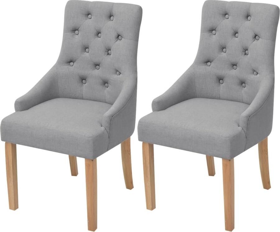 VidaXL Eetkamerstoelen Stof Lichtgrijs 2 stuks Eetkamerstoel Stoffen Bekleding Eikenhout Grijs Comfortabel Luxe Stijlvol Landelijke Stijl Dining Chair Upholstered Chairs Oak Legs - Foto 2