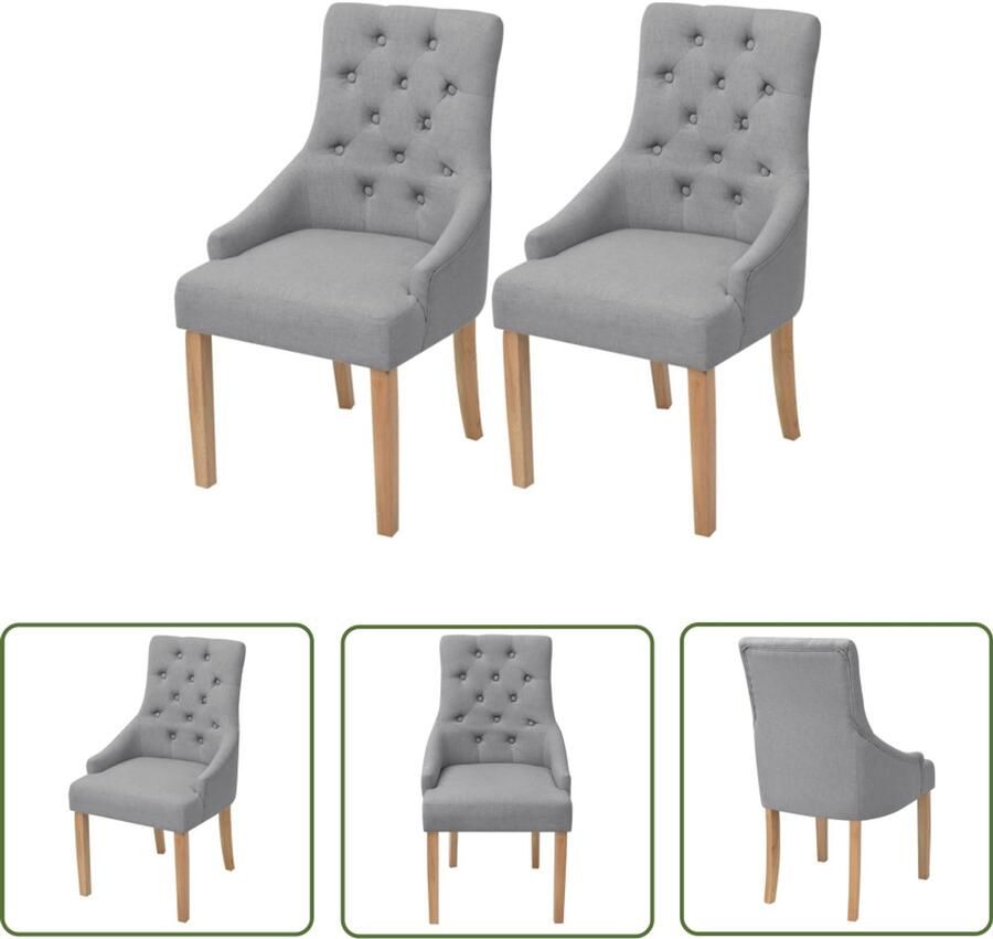 VidaXL Eetkamerstoelen Stof Lichtgrijs 2 stuks Eetkamerstoel Stoffen Bekleding Eikenhout Grijs Comfortabel Luxe Stijlvol Landelijke Stijl Dining Chair Upholstered Chairs Oak Legs