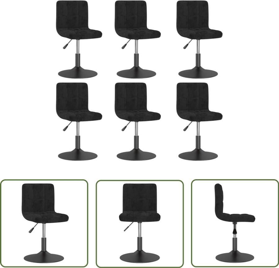 VidaXL Eetkamerstoelen 6 st draaibaar fluweel zwart Draaibare Eetkamerstoelen Velvet Zwarte Eetkamerstoelen Design Eetkamerstoelen Comfortabele Eetkamerstoelen