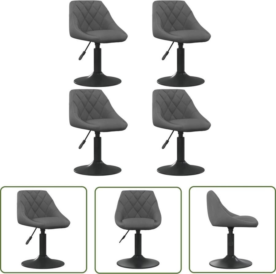 The Living Store Draaibare Eetkamerstoelen Fluweel 46x44x(62.5-77.5) cm Donkergrijs Draaibare Eetkamerstoelen Velvet Donkere Eetkamerstoelen Fluweel Meubels Salon Meubilair - Foto 2