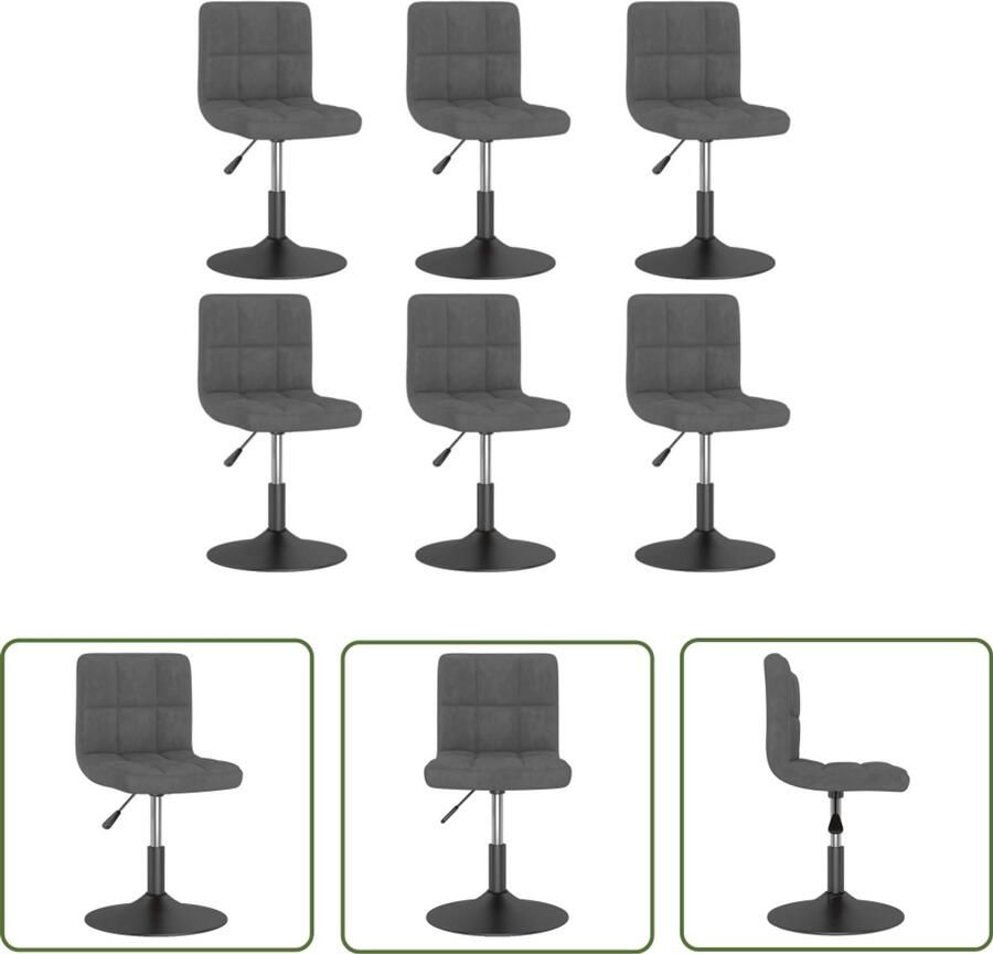 The Living Store Eetkamerstoelen draaibaar 6 st fluweel donkergrijs Draaibare Eetkamerstoelen Velvet Donkere Grijze Eetkamerstoelen Design Eetkamerstoelen Comfortabele Eetkamerstoelen