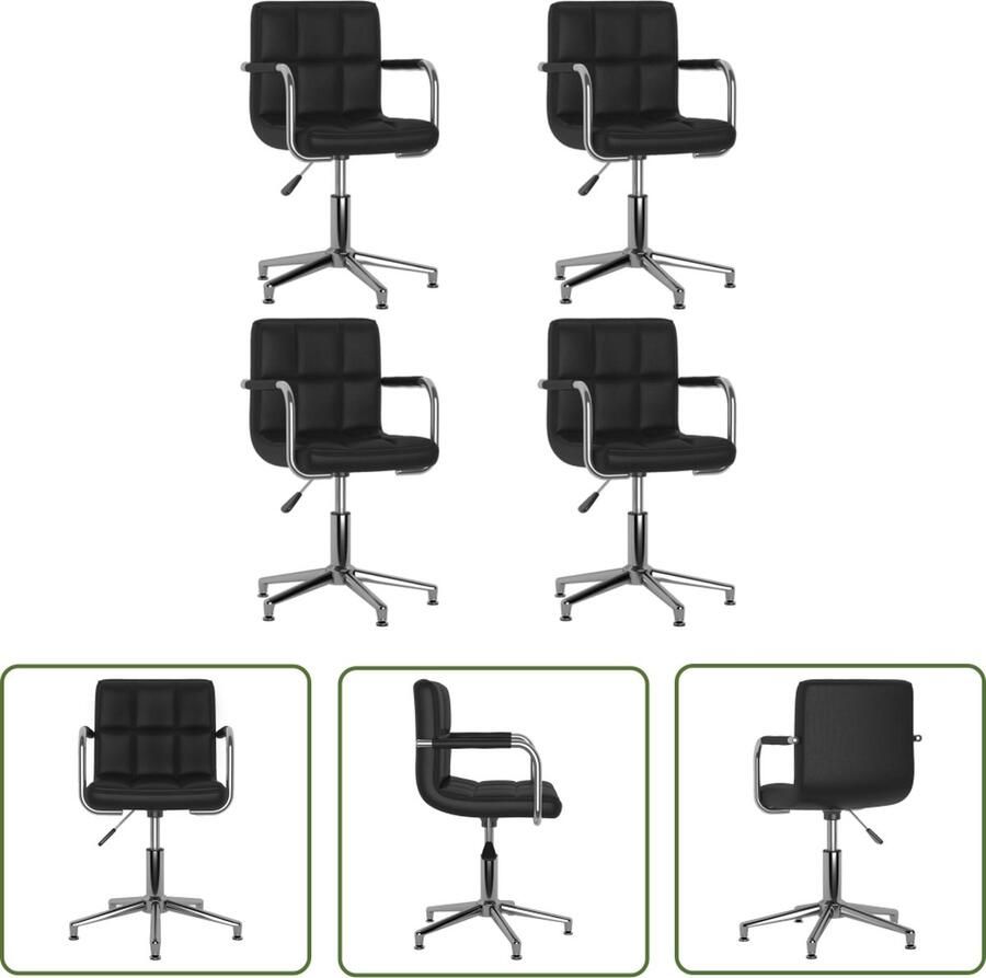 The Living Store Draaistoelen Eetkamerstoel Zwart Kunstleer 48 x 47 x (74.5-88.5) cm Draaibare Eetkamerstoelen Zwart Kunstleder Meubels Salon Stoelen Zwarte Stoelen - Foto 3