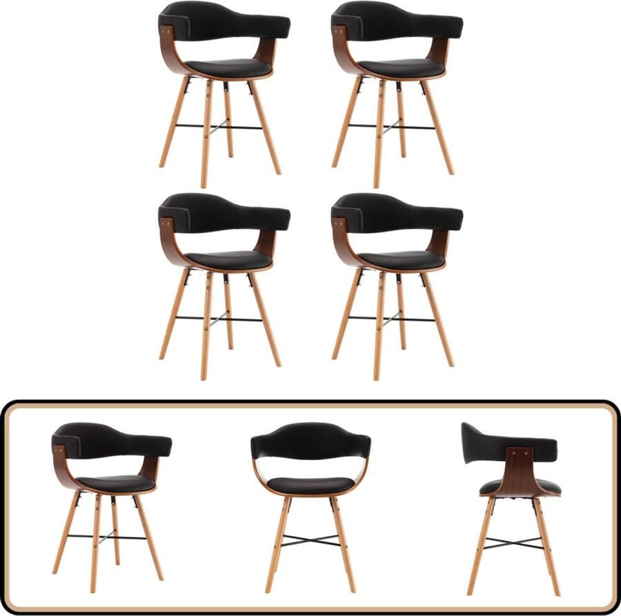 VidaXL Eetkamerstoelen Zwart Kunstleer Set van 4 Eetkamerstoelen Kunstleder Meubels Design Stoelen Zwarte Stoelen Eetkamersets