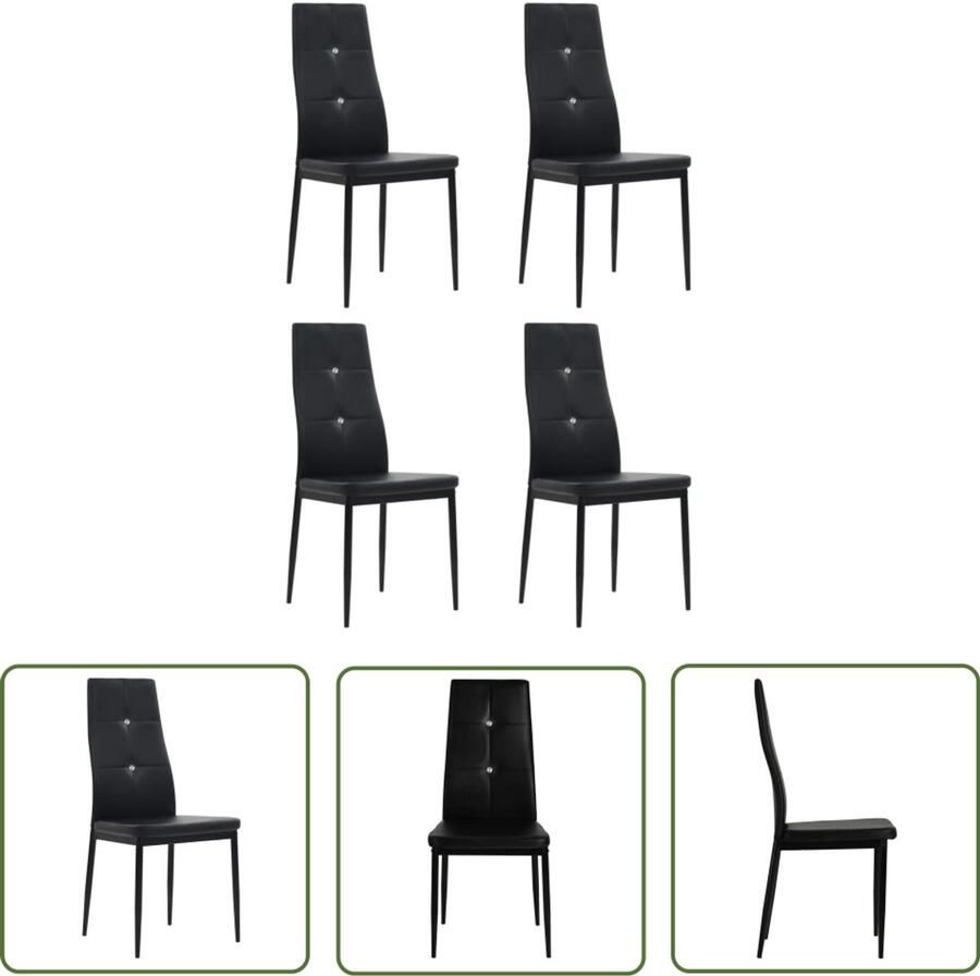 VidaXL Eetkamerstoelen Zwart Kunstleer Set van 4 Eetkamerstoelen Zwarte Eetkamerstoelen Kunstleder Eetkamerstoelen Modern Meubilair Salontafel Dining Chairs Design Stoelen Comfortabele Stoelen Vierkante Tafel