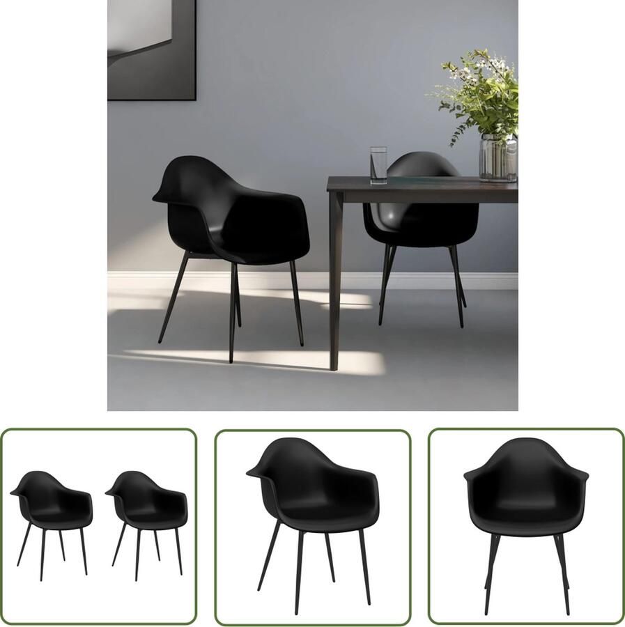 The Living Store Minimalistische eetkamerstoelen 64x59x84 cm zwart PP en metaal Minimalistische Eetkamerstoelen Zwart Zwarte Eetkamerstoelen Moderne Eetkamerstoelen Kunststof Eetkamerstoelen - Foto 2