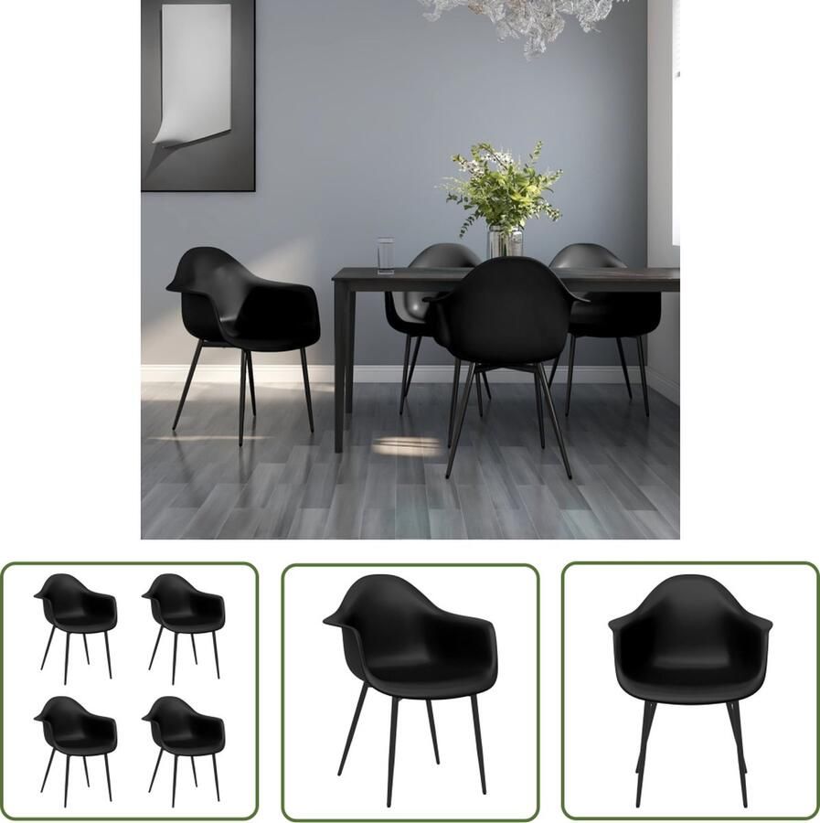 The Living Store Minimalistische Eetkamerstoelen Zwart 64 x 59 x 84 cm PP Metaal Minimalistische Eetkamerstoelen Zwart PP Stoelen Metalen Eetkamerstoelen Comfortabele Eetkamerstoelen - Foto 2