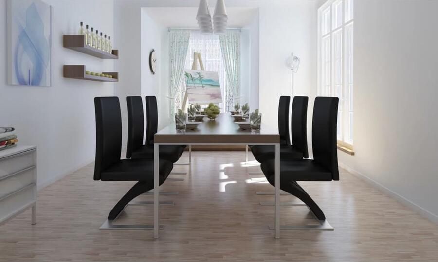 VidaXL Eetkamerstoelen Zwart Set van 6 Kunstleer Eetkamerstoel Kunstleder Zwart Modern Minimalistisch Comfortabel Zes Stuks Dining Chair Salontafel Interieurdecoratie