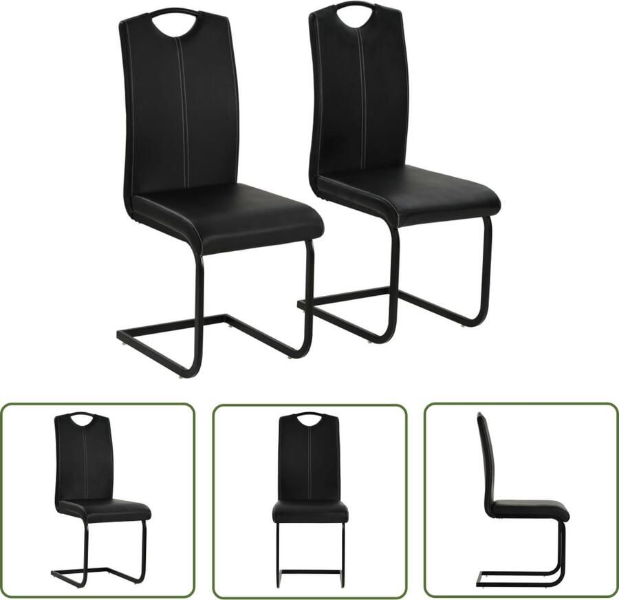 The Living Store zwevende eetkamerstoelenset leer zwart 43x55x100 cm Zwevende Eetkamerstoelen Zwart Kunstleder Stoelen Design Stoelen Modern Meubilair - Foto 2