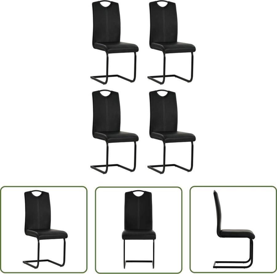 The Living Store Zwevende Eetkamerstoelenset Zwart 43 x 55 x 100 cm Leer Staal Zwevende Eetkamerstoelen Zwart Kunstleder Meubels Design Stoelen Moderne Eetkamerstoelen - Foto 2